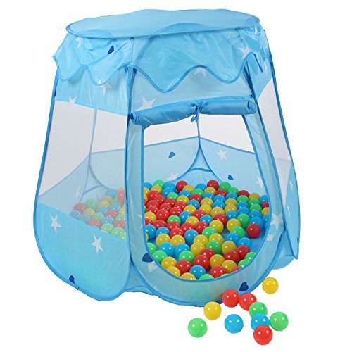 KIDUKU® Kinderspielzelt + 100 Bälle + Tasche Spielhaus Bällebad Schloss für drinnen und draußen (Blau)