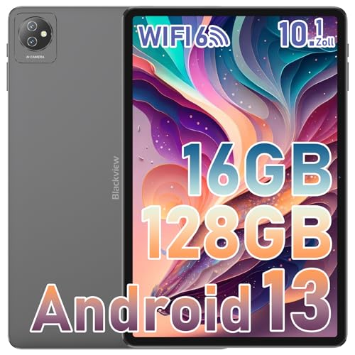 Blackview Tab70 WiFi Tablet Android 13, 16(8+8) GB RAM 128GB ROM(1TB TF), WiFi 6 Tablet PC 10 Zoll HD+ Display, Quad-Core, 6580mAh Akku, 5MP Kamera, 3,5mm Klinke/Google GMS/Google Lens/Widevine L1