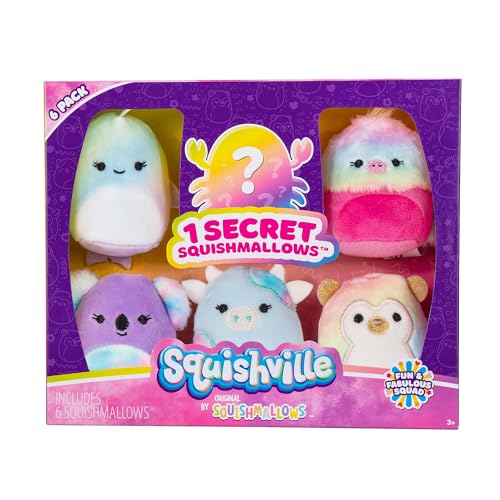 Squishville SQM0389-6er Pack Spaß Squad, superweiche Mini-Squishmallows, 5cm Plüschfiguren