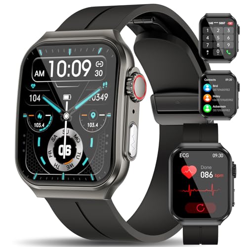 Marsyu 2024 Neu Smartwatch Herren mit EKG/PPG/HRV Telefonfunktion 1.96' Fitnessuhr mit 24H Herzfrequenz Blutdruck SpO2 Körpertemperaturmessung, IP68 Wasserdicht Sportuhr für Android iOS, Schwarz