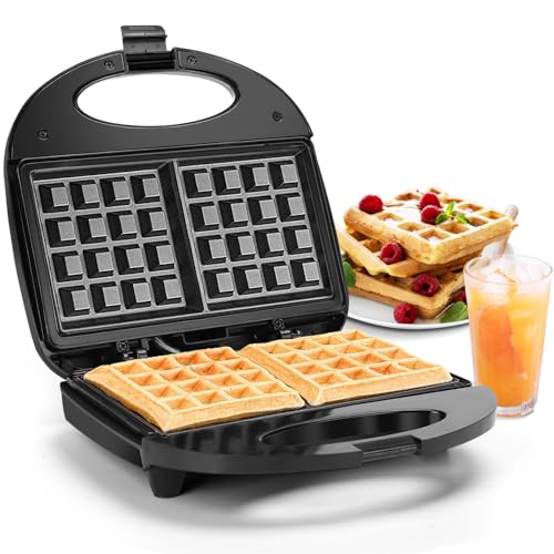 Aigostar Waffeleisen mit Antihaftbeschichtung, Waffelmaker für 2 belgische Waffeln, tiefer Form, automatische Temperaturregelung, Cool-Touch-Griff, Anti-Rutsch-Füßen, 750W, Edelstahl, BPA-frei