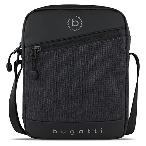 bugatti Universum Umhängetasche für Herren, kleine schwarze Schultertasche, Mini Messenger Bag