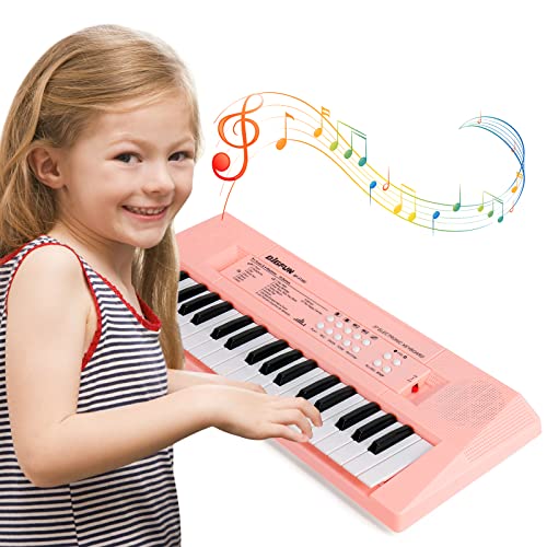 Docam Klavier Keyboard Kinder, 37 Tasten Klavier für Kinder Musikklavier mit Mikrofon Tragbare Elektronische Multifunktions pädagogische Schenk Spielzeuge für 3 4 5 6 Jährige Mädchen Jungen (Rosa)