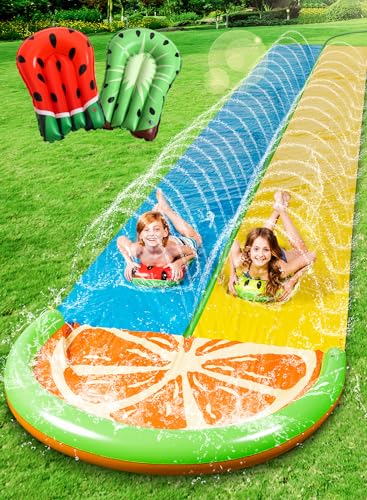 Sloosh 685.8 x 157.5 cm Water Slip Slide 2-Personen-Wasserrutsche mit 2 Boogie-Boards Garten-Wasserrutsche im Freien mit Sprinkler Sommerspielzeug