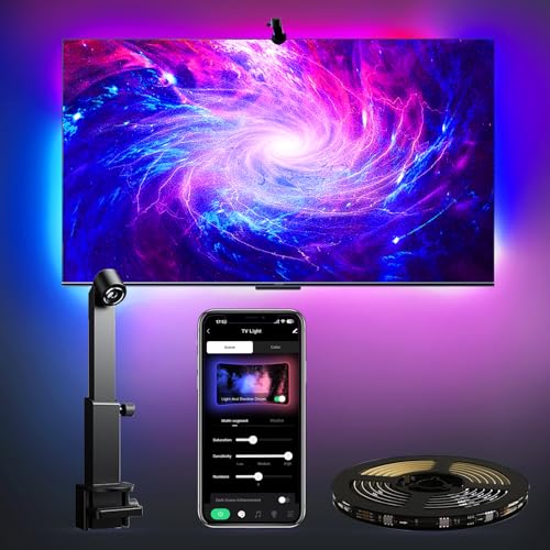 CCILAND TV LED Hintergrundbeleuchtung mit Kamera für 55-60 Zoll Fernseher, 4M TV Hintergrundbeleuchtung Sync with Bildschirm und Musik, Smart LED Streifen RGB TV Beleuchtung, App-Steuerung