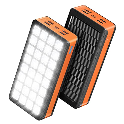 Solar Powerbank 26,800 mAh externer Akku, Schnellladung und 32 LED -Lampen, Power Bank Solar Ladegerät Handy Akkupack für Camping Outdoor Kompatibel mit Phone | Android (orange)