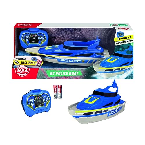 Dickie Toys - RC Polizei-Boot - ferngesteuertes Spielzeug-Boot in Polizei-Design ab 6 Jahren, Schiff mit Fernbedienung und Batterien für Kinder und Erwachsene, Mehrfarbig, 201107003