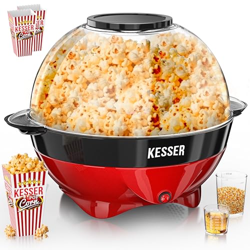 KESSER® Popcornmaschine Groß 800W | Popcorn-Maker 5,5l Inhalt mit Antihaftbeschichtung Deckel & Servierschale | für Öl Butter Zucker Stille & Schnelle inkl. abnehmbarer Heizfläche & Popcornbecher