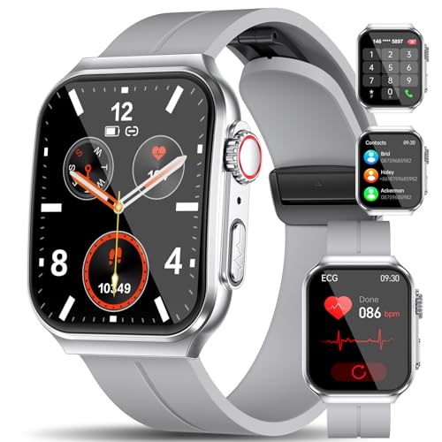 Marsyu 2024 Neu Smartwatch Herren mit EKG/PPG/HRV Telefonfunktion 1.96' Fitnessuhr mit 24H Herzfrequenz Blutdruck SpO2 Körpertemperaturmessung, IP68 Wasserdicht Sportuhr für Android iOS, Silber