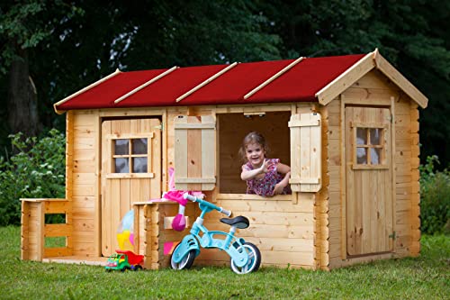 Timbela Kinderspielhaus aus Holz - Spielhaus im Freien für Kinder - B178xL241xH151 cm/2,63m2 Gartenspielhaus - Garten-Sommerhaus für Kinder M503