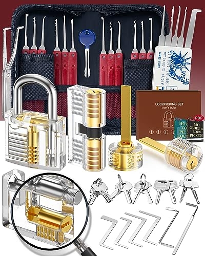 Eventronic 37+5 Stück Lockpicking Set, [2024 Neueste Pioneer Edition & Neues Freischaltungserlebnis] Dietrich Set mit 5 Transparente Schlösser, Handbuch für Anfänger & Profis Schlosser