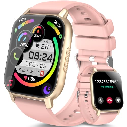 Smartwatch Damen Herren, Fitnessuhr Damen mit Telefonfunktion 1.85' Zoll Touchscreen, IP68 Wasserdicht Smart Watch mit schrittzähler Schlafmonitor, Uhren Herren für Android iOS, Rosa