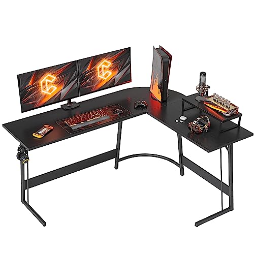 CubiCubi Gaming Tisch Eckschreibtisch 150 x 120 cm, Schreibtisch l Form für Büro, Pc Ecktisch Computertisch Mit Monitorständer und Schubladen, Platzsparend, Einfach zu Montieren Eck Tisch, Schwarz