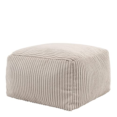 Icon Sitzpuff „Theo“, Cord, Fußhocker für das Wohnzimmer, Sitzhocker, Sitzpouf, Sitzsack Hocker Groß, Sitzkissen, Beige