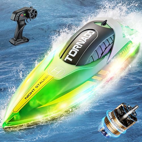 Ferngesteuertes Boot für Pool, 2,4 GHz RC Boot Kinder mit LED-Licht, 15 KM/H Speedboot Ferngesteuert RC Boat, Pool Spielzeuge für Kinder ab 3 4 6 8 Jahre