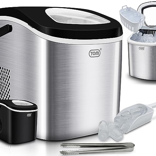 TOM Eiswürfelmaschine – 9 Eiswürfel in 6-8 min – 12 kg/24 h – 2 Würfelgrößen – Ice maker Eiswürfelmacher mit 1,3 l Wassertank – LED-Display – Inkl. Zubehör & Eiszange als Geschenk – Eiswürfelmaschine