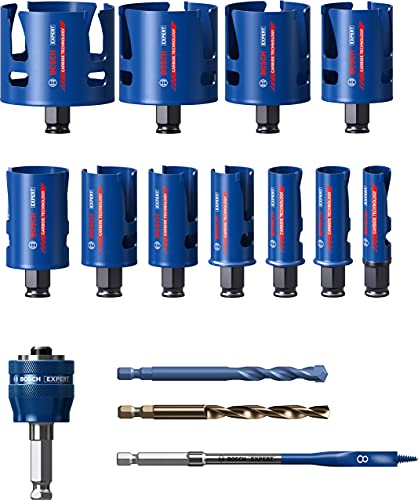 Bosch Professional 15 tlg. Expert Construction Material Lochsäge Set (für Weichholz, Ø 20-76 mm, Zubehör Bohrmaschine)