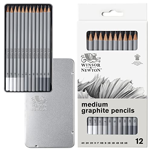 Winsor & Newton 490008 präzisions Bleistifte - Graphic , 12 Skizzierstifte in der Metallbox sortiert, 4H, 3H, 2H, H, F, HB, B, 2B, 3B, 4B, 5B,6B