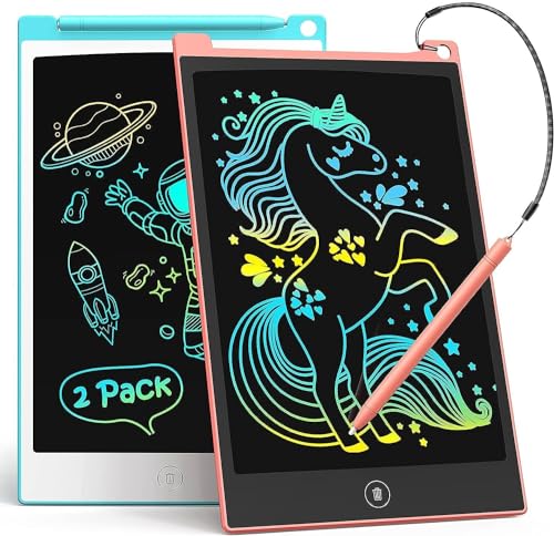 LCD Schreibtafel 2 Pack, 8.5 Zoll Tablet für Kinder und Erwachsene, Löschbarer, Wiederverwendbarer Schreib-Zeichenblock, mit Abschließbar Löschen-Taste (Blau+Rosa)