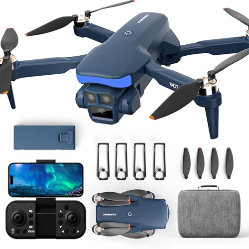 K417 Drohne mit Dual Kamera 1080p,LED Blau Lampe Bürstenlosem Drone mit 5GHz WIFI für Anfänger,FPV Drones Kopflos Modus,3D Flip,Höhenhaltung,Spielzeug und Geschenke,Modulare Batterie mit Langzeitflug