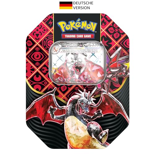 Pokémon-Sammelkartenspiel: Tin-Box Karmesin & Purpur – Paldeas Schicksale – Schillerndes Glurak-ex (1 holografische Promokarte & 4 Boosterpacks)