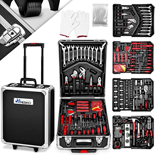 TRESKO Werkzeugkoffer 949 teilig | Werkzeugkasten | Werkzeugkiste | Werkzeugtasche | Werkzeug Set | Werkzeug-Trolley | Chrom-Vanadium Stahl (Schwarz)