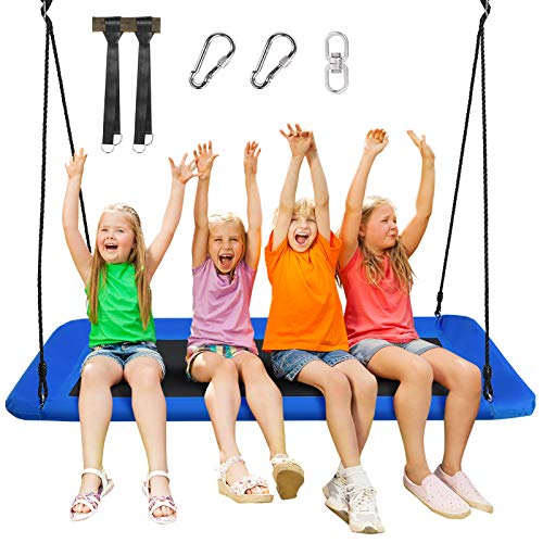 COSTWAY Nestschaukel eckig bis 150kg belastbar, 150 x 80 cm, Baumschaukel mit 100-180cm verstellbaren Seil, Mehrkindschaukel Kinderschaukel, Outdoor Gartenschaukel für Kinder & Erwachsene (Blau)