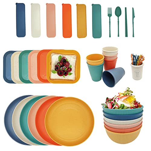 YEEBECA 67-Teiliges Camping Geschirr set, Geschirrset 6 personen BPA-Freies, Das Outdoor Geschirr Set in 6 Farben Eignet Sich für Familienessen, Picknick und Camping.