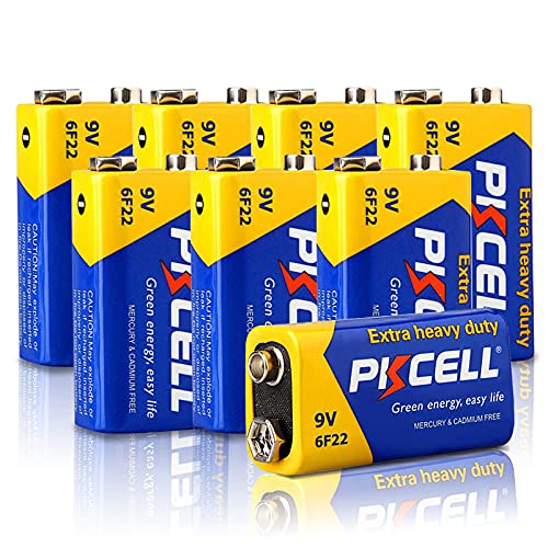 PKCELL 9V Batterie, Blockbatterie, 6F22 Batterien für Rauchmelder, Radio-Kamera, Spielzeug, 8 Stück