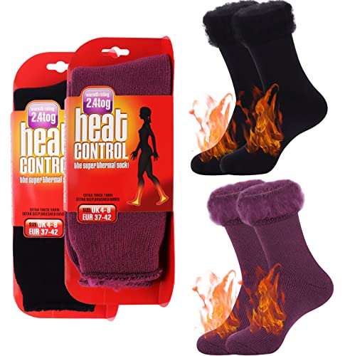 Jeasona 2 Paare Thermosocken Damen 37-42 Ultra Warm Socken Atmungsaktiv Dicke Thermo Winter Thermo Frauen Wärmende Socken Winter Socken Kuschelig Wärme