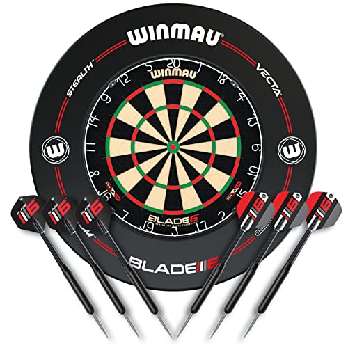 WINMAU Blade 6 Professionelle Bristle Klassische Dartscheibe with Surround und Darts Set (2 Sätze Darts)