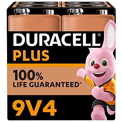 Duracell Plus 9V Blockbatterie, 4 Stück, 9 Volt Batterie ideal für Rauchmelder, Feuermelder