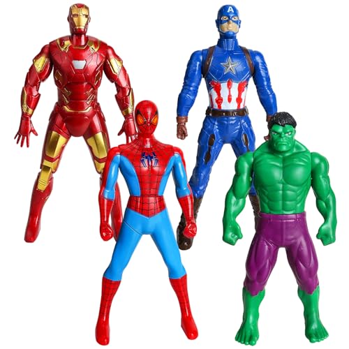Marvel Avengers Figure 18 cm, 4 Stück Superhelden Figuren, Spider, Hulk, Iron Man und Captain America Anime Statue Model Actionfigur, Marvel Spielzeug Superhelden Doll Collectibles