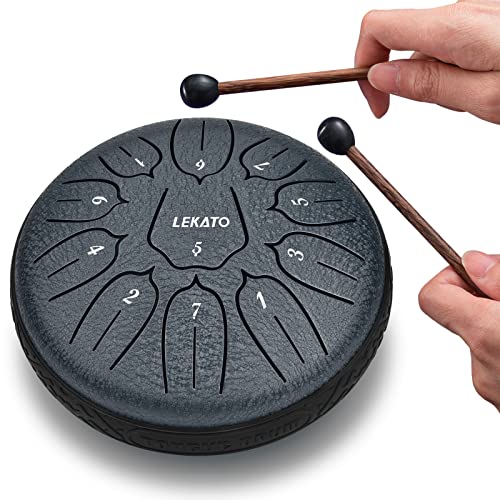 LEKATO Steel Tongue Drum(6 Zoll,11 Noten in D) Zungentrommel D Dur Handpan Instrument Alloy Stahlzungentrommel mit Zungentrommeltasche für Meditation Klangheilung, Geschenk für Anfänger, Navy Blau