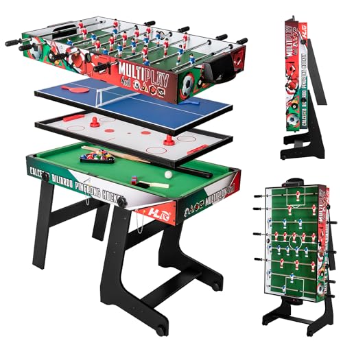 HLC Tischkicker Spieltisch 4 in 1 Multi Spieltisch Kicker Multigame Spieletisch Klappbar Teleskopstangen Spieltisch Multifunktionstisch Billard Tischtennis Tischhockey 123 * 61 * 80CM