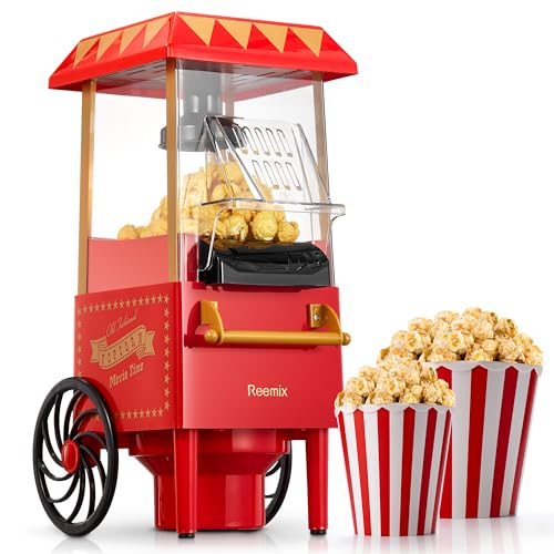 Popcornmaschine, Reemix Popcorn Maker für Zuhause, 2 Minuten schnelles,Fat Free,Oil-Free, leistungsstarke 1200 Watt, Für Fußballabend und Weihnachtsfeiern