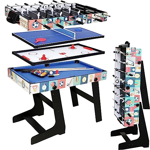 HLC 4-in-1-Spieltisch Kombt-Tisch für Poolbillard/Air Hockey/Tischtennis/Tisch-Fußball mit klappbaren Beinen, 1,2 m