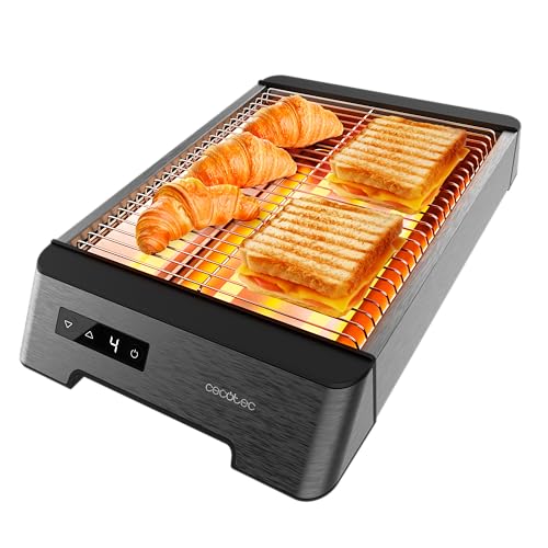 Cecotec Horizontaler Brotröster - Flacher Toaster mit 3 taktilen NiceSlice Touch-Widerständen. 1000W, alle Arten von Brot oder Gebäck, Quarzwiderstände, Edelstahl-Finish, 6 Bräunungsstufen.