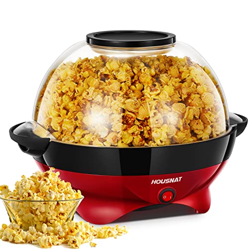 Popcornmaschine - 5.5L Großer Inhalt - HOUSNAT 800W Zuhause Popcorn Maker Machine mit Antihaftbeschichtung und Abnehmbares Heizfläche - Stille und Schnelle - Maschine