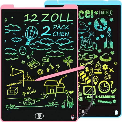 Bunte LCD Schreibtafel 12 Zoll, [2er Pack] Electight Zeichentafel mit Sperr-& Löschfunktion, Augenschutz-Kritzelblock, Spielzeug & Geschenke für Kinder & Erwachsene zu Hause, Schule - Blau & Rosa