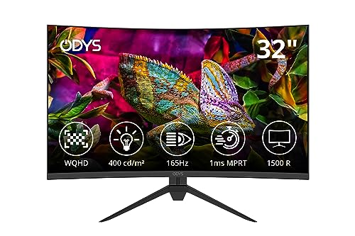 ODYS XP32 PRO 80cm (32') WQHD Curved Gaming Monitor (2.560 x 1.440 Pixel, 400 cd/m², 165 Hz, 1ms Reaktionszeit, AMD Free Sync, NVIDIA G-Sync kompatibel, HDMI, Display Port, 3,5mm Audio)