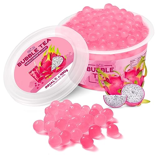 He-Ju Bubble Tea Perlen DRACHENFRUCHT 490 GRAMM vegan, glutenfrei, gelatinefrei, Boba Fruchtperlen Dragonfruit