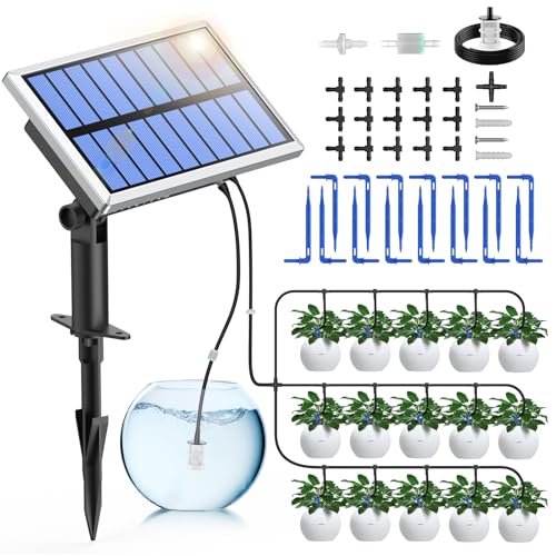 RAINPOINT Solar Bewässerungssystem, 100% Anti-Siphon, Automatische Solar Bewässerung mit 1200 mAh Akku, 6 Timing-Modi, DIY Tropfbewässerungset für 15 Garten-, Balkon- und Gewächshaus-Topfpflanzen