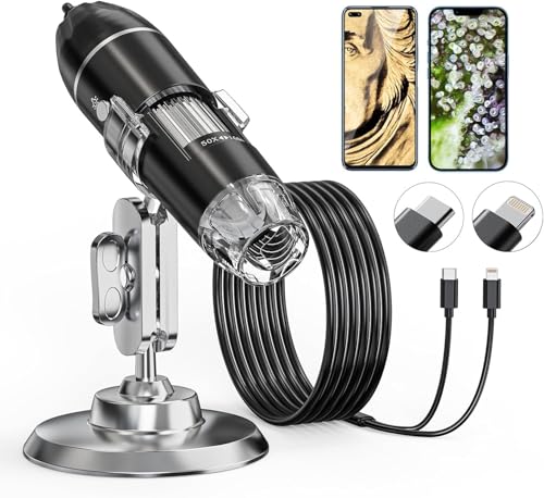 USB Mikroskop Digital, AOPICK 1440P Mikroskop für iPhone Android, 10 Bis 200X Microscope Digital mit 8 LED & Ständer HD Handy Mikroskop Kompatibel mit iOS, Android, Tablet