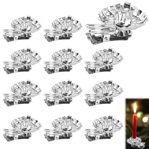 30 Stück Baumkerzenhalter, SCHYIDA Weihnachtsbaum Kerzenhalter Silber Metall Kerzenhalter Christbaum Kerzenhalter Weihnachtsbaum mit 10-15 mm Innendurchmesser Baumkerzen Halterung für Weihnachtsbaum