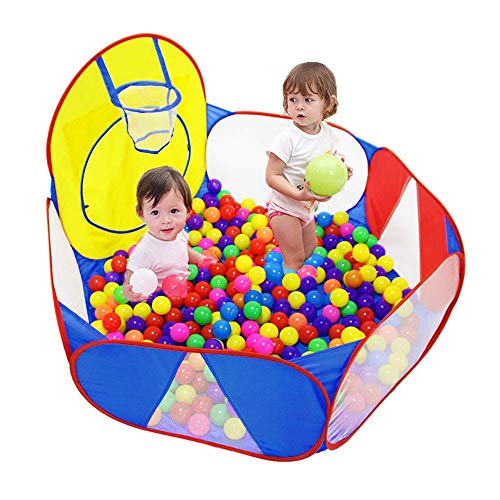 Eocolz Bällebad für Kinder, großes Pop-Up-Ballgäbe für Kleinkinder, Spielhaus, Baby-Laufstall, mit Basketballkorb und Aufbewahrungstasche mit Reißverschluss, 120 cm, Bälle nicht im Lieferumfang