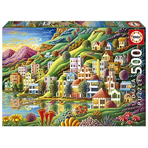 Educa - Puzzle 500 Teile für Erwachsene | Buntes Dorf am See, 500 Teile Puzzle für Erwachsene und Kinder ab 11 Jahren, Landschaftspuzzle, Illustration (19552)