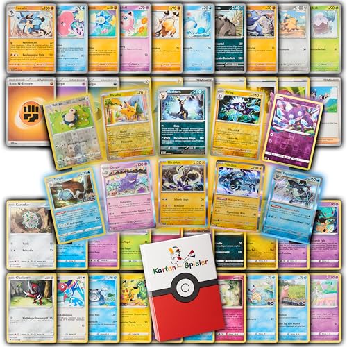 Karten-Spieler - 50 Pokémon Karten deutsch original mit 10 Glitzerkarten (5 Holo + 5 Reverse Holo) zum Sammeln, Spielen und Tauschen - Jedes Pokémon Sammelkarten Set ist einzigartig