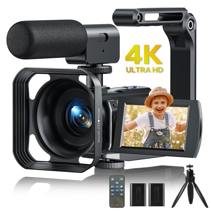 CAMWORLD Videokamera 4K Camcorder 48MP WiFi IR Nachtsicht Vlogging Kamera für YouTube 16X Digital Zoom 3-Zoll Touchscreen Recorder Kamera mit Mikrofon, 2 Batterien, Handstabilisator,Fernbedienung