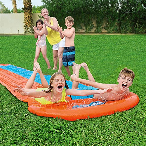 Bestway 52328 BW52328 H20GO Double Water Slip and Slide, 4.88m Inflatable Garden Games with Built-in Sprinklers, Black, 488 x 138 cm